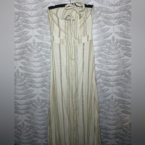 Happy X Nature Dress Linen Blend Cream Striped Halter Maxi Hi Lo NEW Kate Hudson - Picture 9 of 10